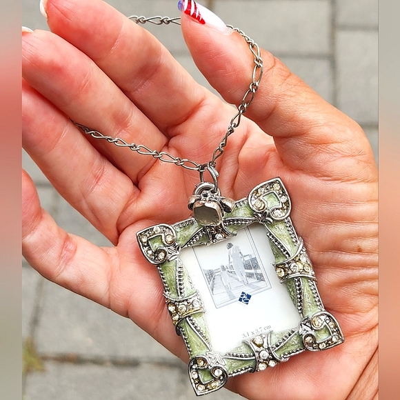 Anthropologie Enamel & Swarovski Crystal Frame Ornament w/SS Telephone Charm - Picture 1 of 7